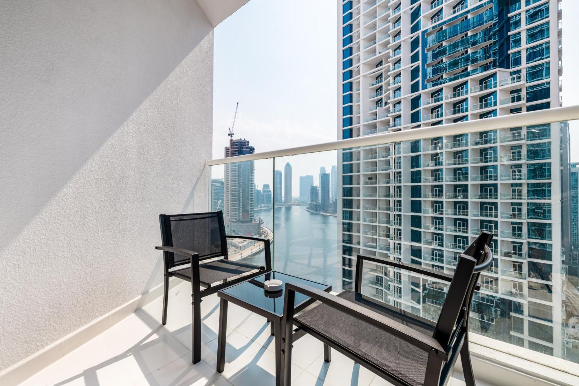 A Living Stylish With Partial Burj & Canal View At Prive B 1417 Apartment Dubai